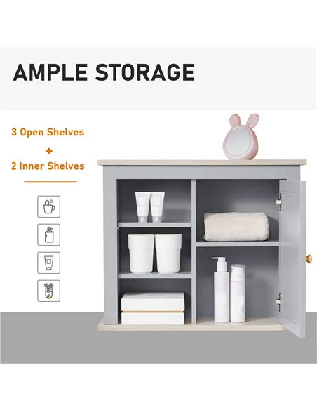 kleankin Bathroom Wall Mirror Cabinet, Cupboard with Door, Storage Cabinet with Adjustable Shelf for Corridors Living Rooms, Gre