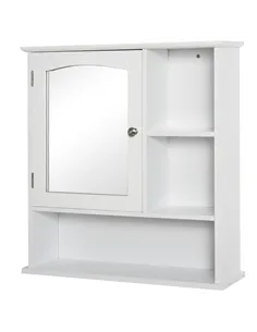 kleankin Bathroom Cabinet, Wall Mount Storage Organizer with Mirror, Adjustable Shelf for Bathroom, Kitchen, Bedroom, White