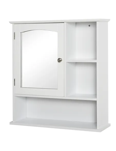 kleankin Bathroom Cabinet, Wall Mount Storage Organizer with Mirror, Adjustable Shelf for Bathroom, Kitchen, Bedroom, White