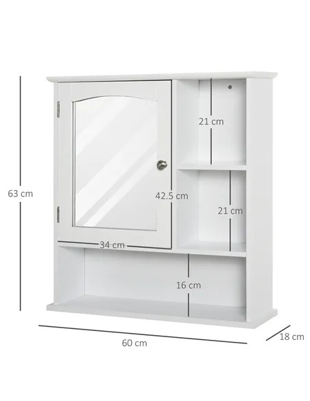 kleankin Bathroom Cabinet, Wall Mount Storage Organizer with Mirror, Adjustable Shelf for Bathroom, Kitchen, Bedroom, White