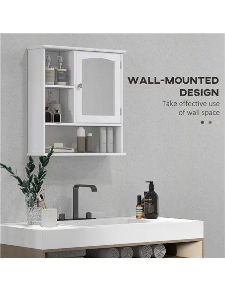 kleankin Bathroom Cabinet, Wall Mount Storage Organizer with Mirror, Adjustable Shelf for Bathroom, Kitchen, Bedroom, White