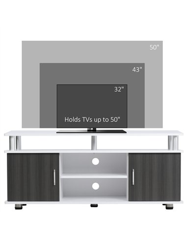 HOMCOM TV Cabinet Unit for TVs up to 50'' with Storage Shelf and Cupboards, Living Room Entertainment Center Media Console, Grey