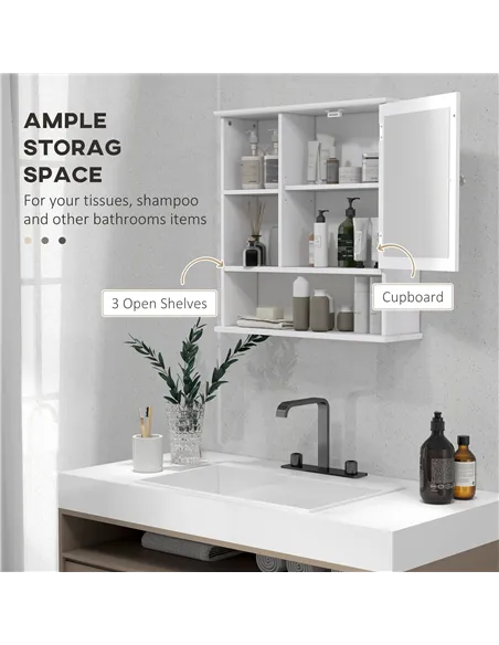 kleankin Bathroom Cabinet, Wall Mount Storage Organizer with Mirror, Adjustable Shelf for Bathroom, Kitchen, Bedroom, White