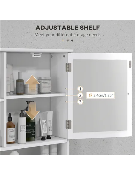 kleankin Bathroom Cabinet, Wall Mount Storage Organizer with Mirror, Adjustable Shelf for Bathroom, Kitchen, Bedroom, White