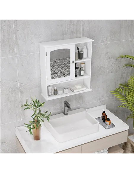 kleankin Bathroom Cabinet, Wall Mount Storage Organizer with Mirror, Adjustable Shelf for Bathroom, Kitchen, Bedroom, White