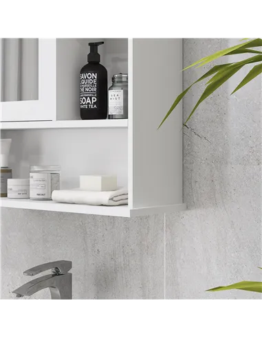 kleankin Bathroom Cabinet, Wall Mount Storage Organizer with Mirror, Adjustable Shelf for Bathroom, Kitchen, Bedroom, White