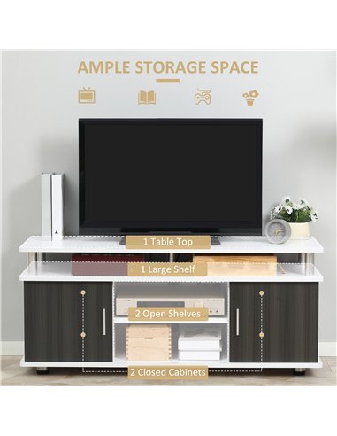 HOMCOM TV Cabinet Unit for TVs up to 50'' with Storage Shelf and Cupboards, Living Room Entertainment Center Media Console, Grey