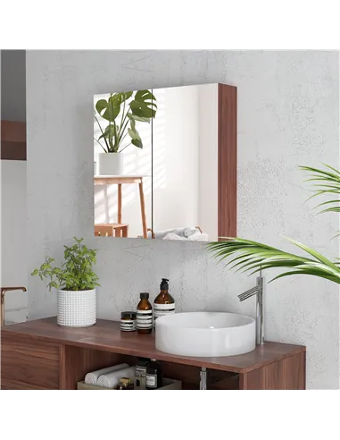 kleankin Double Door Bathroom Mirror Cabinet, Wall Mounted Bathroom Storage Cabinet, Soft Closing, 63L x 60Hcm