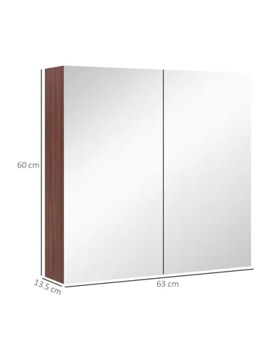 kleankin Double Door Bathroom Mirror Cabinet, Wall Mounted Bathroom Storage Cabinet, Soft Closing, 63L x 60Hcm