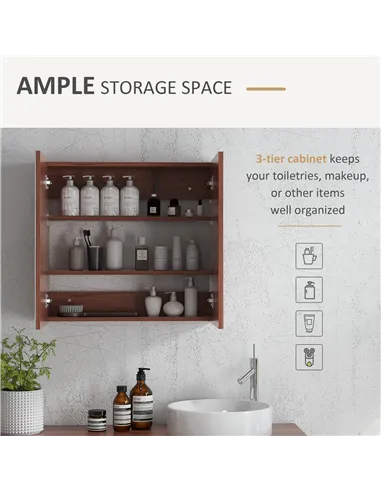 kleankin Double Door Bathroom Mirror Cabinet, Wall Mounted Bathroom Storage Cabinet, Soft Closing, 63L x 60Hcm