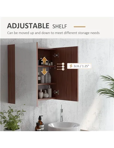 kleankin Double Door Bathroom Mirror Cabinet, Wall Mounted Bathroom Storage Cabinet, Soft Closing, 63L x 60Hcm