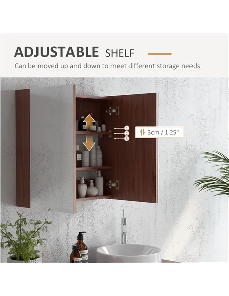 kleankin Double Door Bathroom Mirror Cabinet, Wall Mounted Bathroom Storage Cabinet, Soft Closing, 63L x 60Hcm
