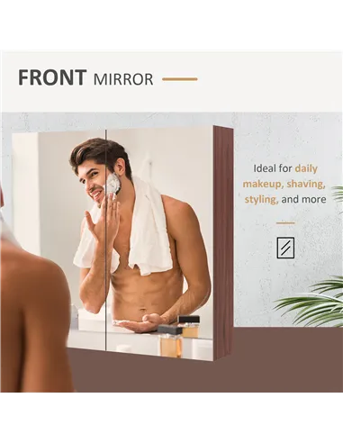 kleankin Double Door Bathroom Mirror Cabinet, Wall Mounted Bathroom Storage Cabinet, Soft Closing, 63L x 60Hcm