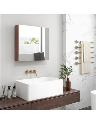 kleankin Double Door Bathroom Mirror Cabinet, Wall Mounted Bathroom Storage Cabinet, Soft Closing, 63L x 60Hcm