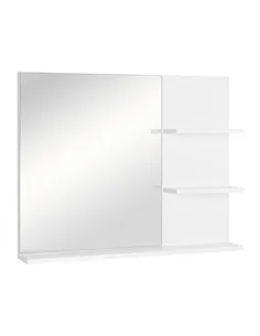 kleankin Modern Bathroom Mirror, Wall-mounted Vanity Mirror with 3 Tiers Storage Shelves for Make Up, White