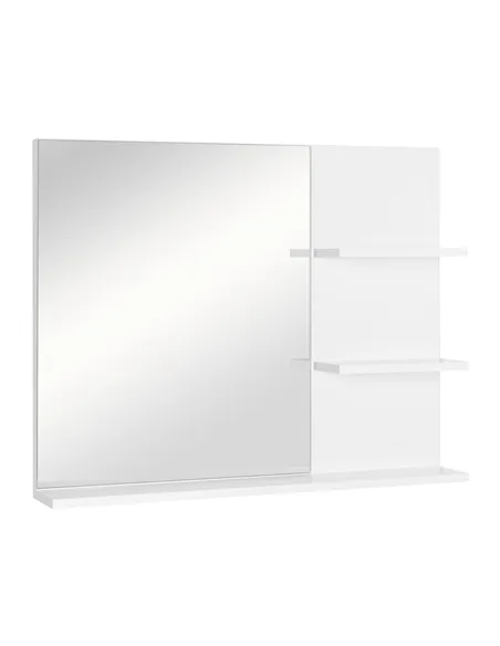 kleankin Modern Bathroom Mirror, Wall-mounted Vanity Mirror with 3 Tiers Storage Shelves for Make Up, White