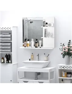 kleankin Modern Bathroom Mirror, Wall-mounted Vanity Mirror with 3 Tiers Storage Shelves for Make Up, White 2