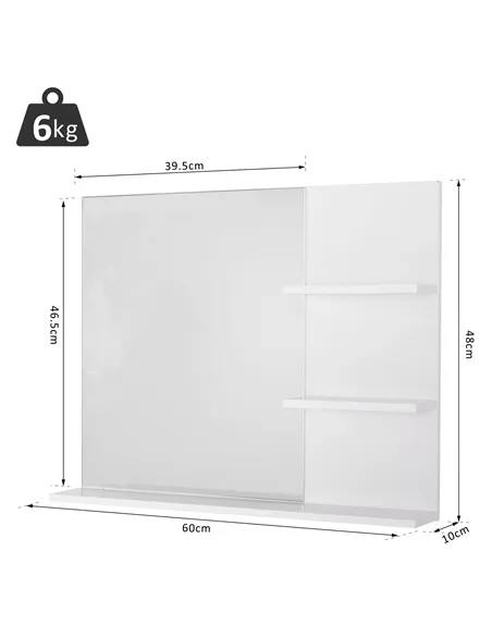 kleankin Modern Bathroom Mirror, Wall-mounted Vanity Mirror with 3 Tiers Storage Shelves for Make Up, White