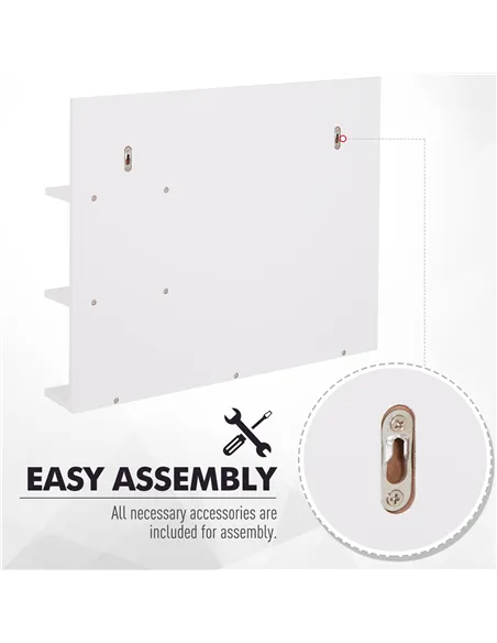 kleankin Modern Bathroom Mirror, Wall-mounted Vanity Mirror with 3 Tiers Storage Shelves for Make Up, White