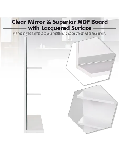 kleankin Modern Bathroom Mirror, Wall-mounted Vanity Mirror with 3 Tiers Storage Shelves for Make Up, White
