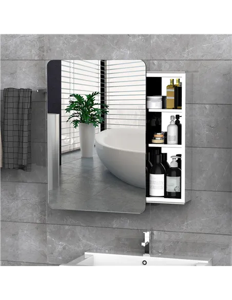kleankin Bathroom Storage Cabinet w/Sliding Mirror Door, Wall Mounted Bathroom Cabinet with 3 Shelves, Stainless Steel Frame, 46