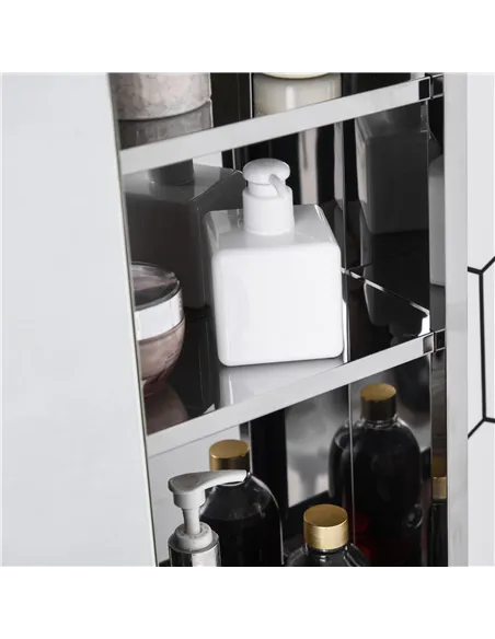 kleankin Bathroom Storage Cabinet w/Sliding Mirror Door, Wall Mounted Bathroom Cabinet with 3 Shelves, Stainless Steel Frame, 46
