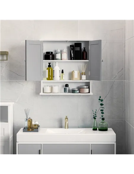 kleankin Bathroom Wall Storage Cabinet - Grey