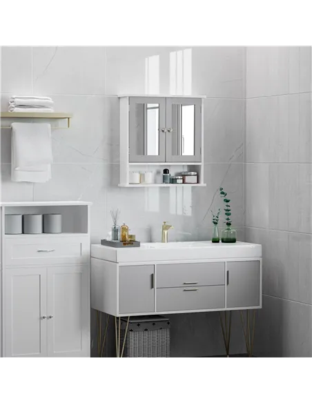 kleankin Bathroom Wall Storage Cabinet - Grey