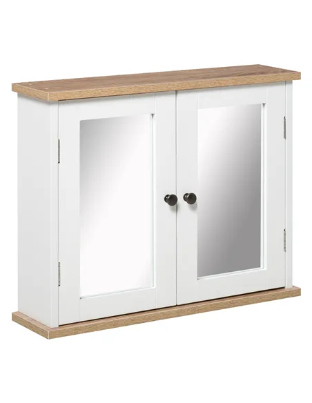 kleankin Bathroom Mirror Cabinet Wall Mounted Storage Cupboard with Double Door and Adjustable Shelf, White
