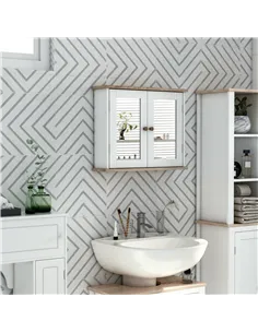 kleankin Bathroom Mirror Cabinet Wall Mounted Storage Cupboard with Double Door and Adjustable Shelf, White 2