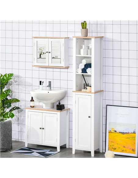 kleankin Bathroom Mirror Cabinet Wall Mounted Storage Cupboard with Double Door and Adjustable Shelf, White