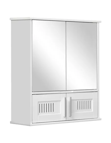 kleankin Bathroom Mirror Cabinet, Wall Mounted Storage Cupboard with Double Doors and Adjustable Shelf, Bathroom Organizer, Whit