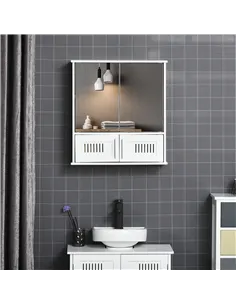 kleankin Bathroom Mirror Cabinet, Wall Mounted Storage Cupboard with Double Doors and Adjustable Shelf, Bathroom Organizer, Whit 2