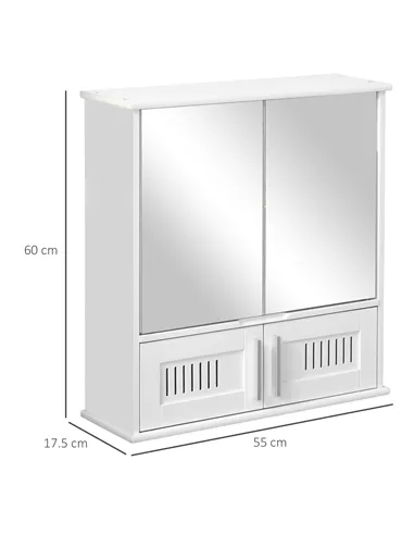kleankin Bathroom Mirror Cabinet, Wall Mounted Storage Cupboard with Double Doors and Adjustable Shelf, Bathroom Organizer, Whit