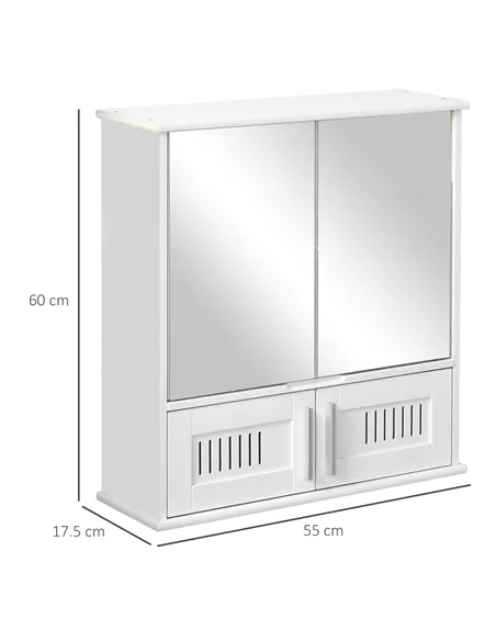 kleankin Bathroom Mirror Cabinet, Wall Mounted Storage Cupboard with Double Doors and Adjustable Shelf, Bathroom Organizer, Whit