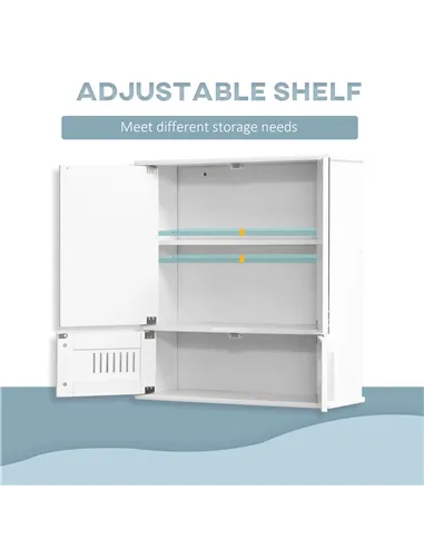 kleankin Bathroom Mirror Cabinet, Wall Mounted Storage Cupboard with Double Doors and Adjustable Shelf, Bathroom Organizer, Whit