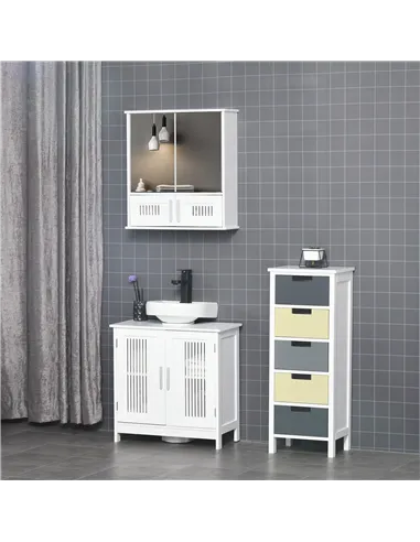 kleankin Bathroom Mirror Cabinet, Wall Mounted Storage Cupboard with Double Doors and Adjustable Shelf, Bathroom Organizer, Whit