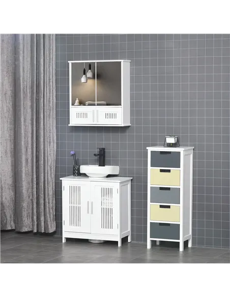 kleankin Bathroom Mirror Cabinet, Wall Mounted Storage Cupboard with Double Doors and Adjustable Shelf, Bathroom Organizer, Whit