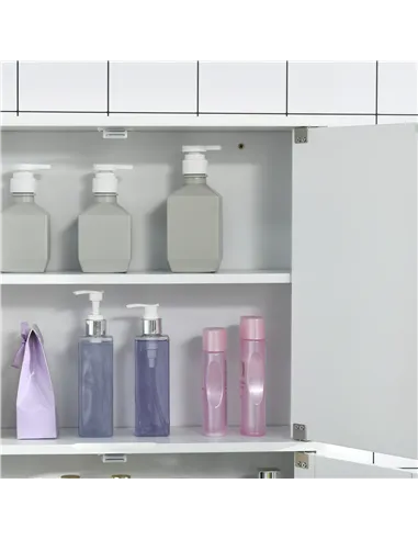 kleankin Bathroom Mirror Cabinet, Wall Mounted Storage Cupboard with Double Doors and Adjustable Shelf, Bathroom Organizer, Whit