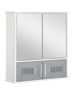 kleankin Bathroom Mirror Cabinet, Wall Mounted Storage Cupboard with Double Doors and Adjustable Shelf, Bathroom Organizer, Grey
