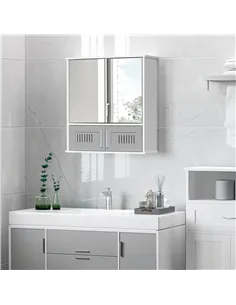 kleankin Bathroom Mirror Cabinet, Wall Mounted Storage Cupboard with Double Doors and Adjustable Shelf, Bathroom Organizer, Grey 2