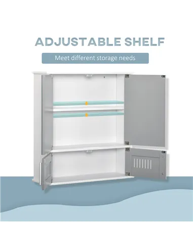 kleankin Bathroom Mirror Cabinet, Wall Mounted Storage Cupboard with Double Doors and Adjustable Shelf, Bathroom Organizer, Grey