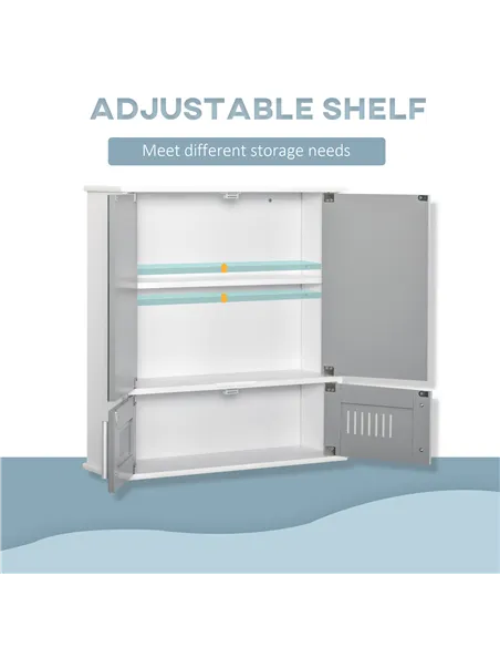 kleankin Bathroom Mirror Cabinet, Wall Mounted Storage Cupboard with Double Doors and Adjustable Shelf, Bathroom Organizer, Grey