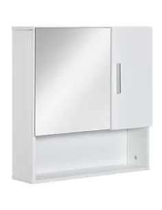 kleankin Bathroom Mirror Cabinet, Wall Mounted Storage Cupboard Organizer with Double Doors and Adjustable Shelf, White
