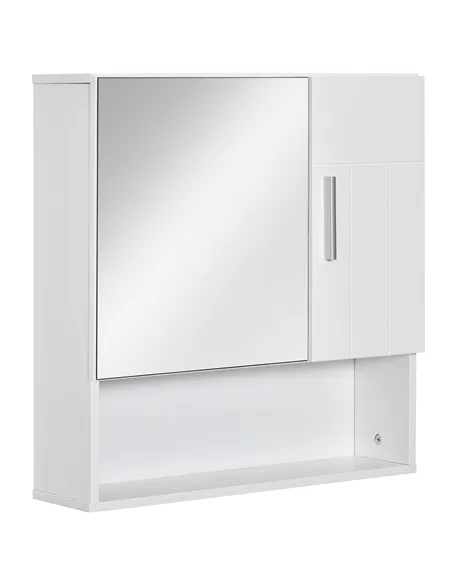 kleankin Bathroom Mirror Cabinet, Wall Mounted Storage Cupboard Organizer with Double Doors and Adjustable Shelf, White