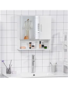 kleankin Bathroom Mirror Cabinet, Wall Mounted Storage Cupboard Organizer with Double Doors and Adjustable Shelf, White 2