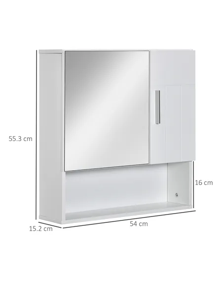 kleankin Bathroom Mirror Cabinet, Wall Mounted Storage Cupboard Organizer with Double Doors and Adjustable Shelf, White