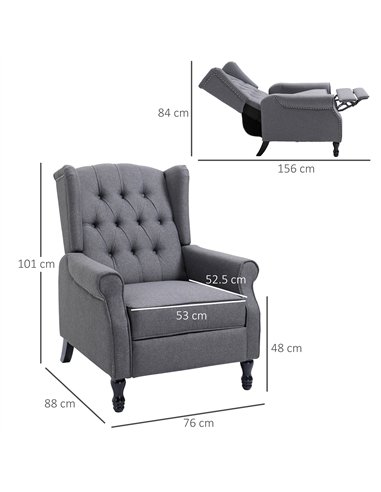 HOMCOM Recliner Armchair, Vintage Reclining Chair with Nail Head Trim, Wingback Chair with Button Tufted Back and Footrest, for 