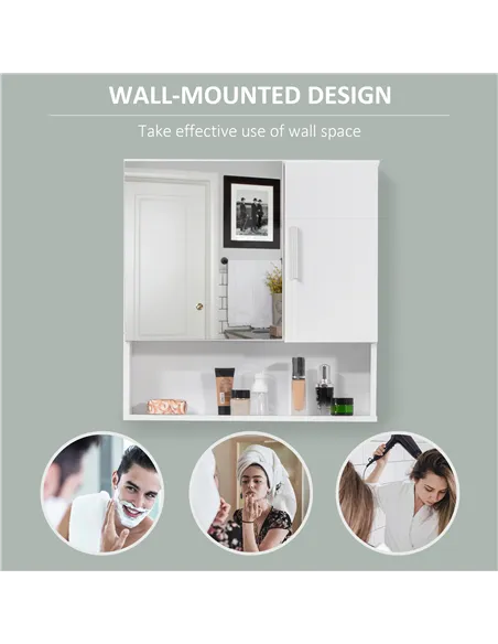 kleankin Bathroom Mirror Cabinet, Wall Mounted Storage Cupboard Organizer with Double Doors and Adjustable Shelf, White