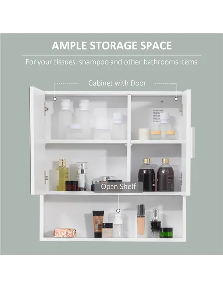 kleankin Bathroom Mirror Cabinet, Wall Mounted Storage Cupboard Organizer with Double Doors and Adjustable Shelf, White